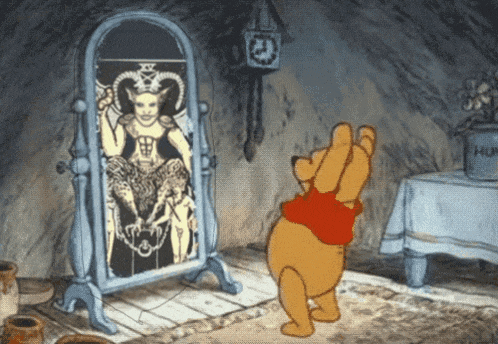 winnie the pooh looking at himself in a mirror