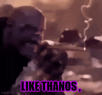 a man is smoking a cigar with the words `` like thanos '' written above him .