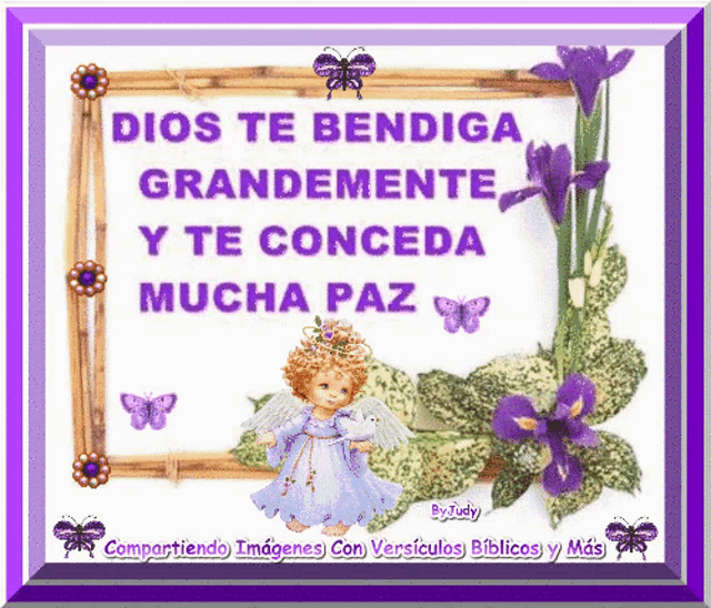 dios te bendiga grandemente y te conceda mucha paz written in purple