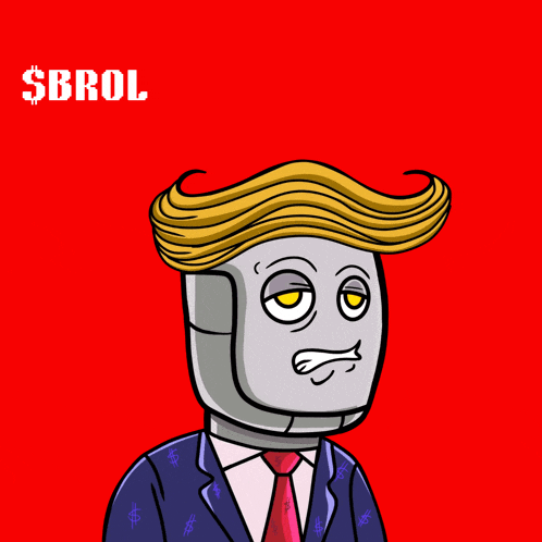 a cartoon of donald trump with a red background and the words $brol on the bottom