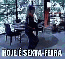 a woman is dancing in a room with the words hoje e sexta-feira in the corner
