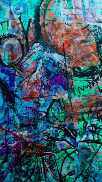 a colorful painting with a few lines that says ' y ' on it