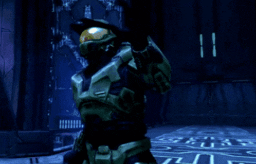 a video game character with a helmet that says ' halo ' on it