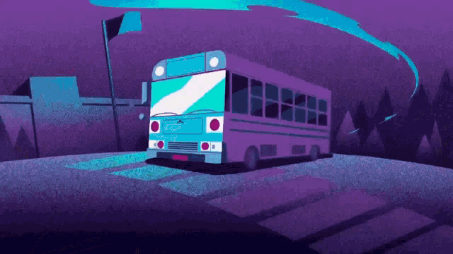 an illustration of a school bus on a road