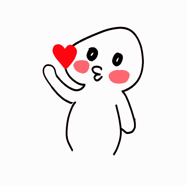 a cartoon character is blowing a kiss and holding a red heart