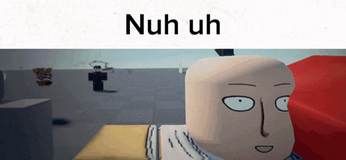 a cartoon character with the words nuh uh on the top