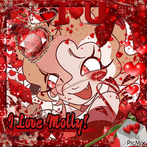 a picture of molly surrounded by hearts with the words i love molly