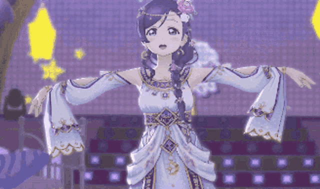a pixel art of a girl in a white dress dancing