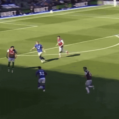 a group of soccer players are playing on a field with a banner for unibet in the background