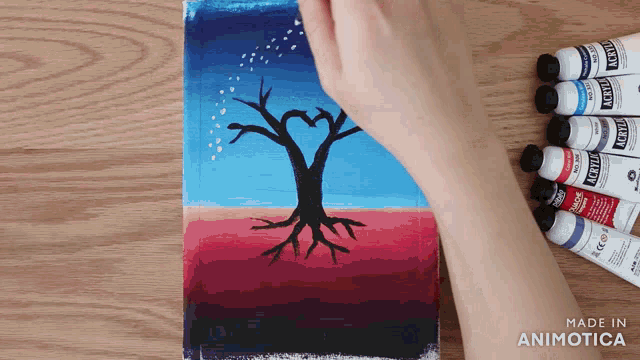 a painting of a tree with a heart shaped trunk is made by animatica