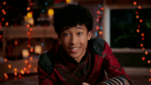 a young man in a red jacket is smiling and the word dude is on the bottom