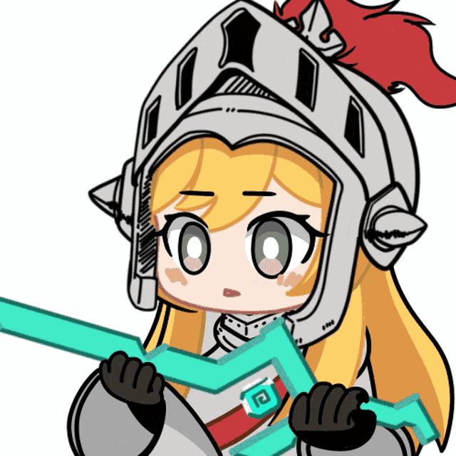 a cartoon of a girl in a knight 's outfit holding a sword