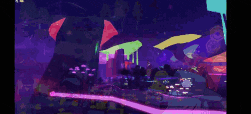 a pixel art drawing of a city with a purple sky and a rainbow