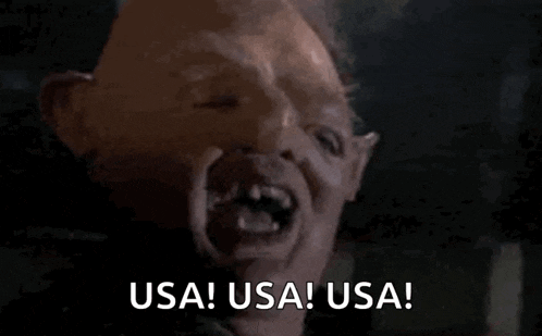 a close up of a man 's face with the words usa ! usa ! usa !