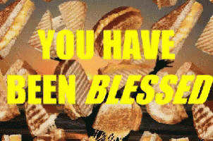 a bunch of food with the words " you have been blessed " in yellow