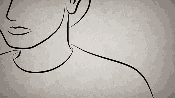 a black and white drawing of a man 's face and neck