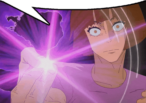 a cartoon drawing of a woman with a purple light coming out of her hand