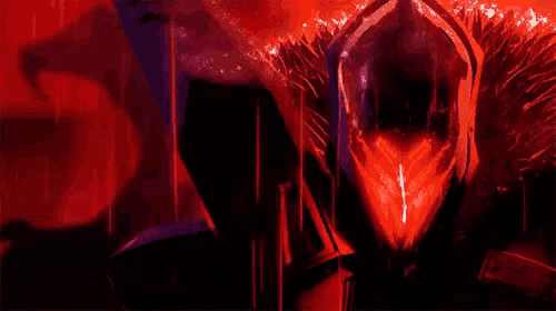 a painting of a monster with a red glowing face