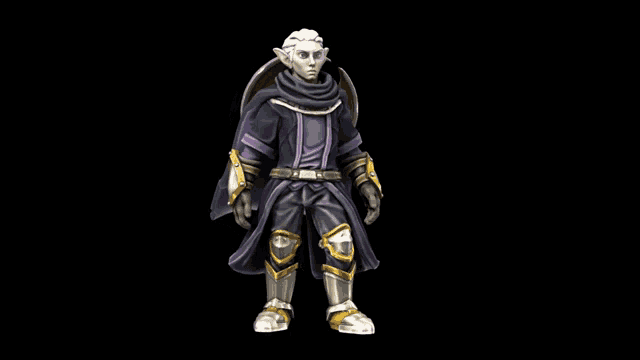 a statue of a man with a purple cape and a shield on his back