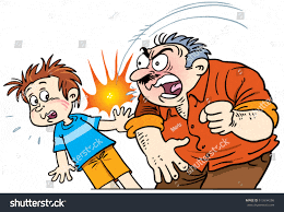 a cartoon illustration of a man hitting a boy with his fist