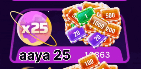 a stack of aaya 25 tokens with a purple background