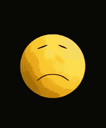 a yellow smiley face with a sad expression on a black background .