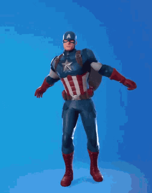 captain america is flying through the air with his arms outstretched .