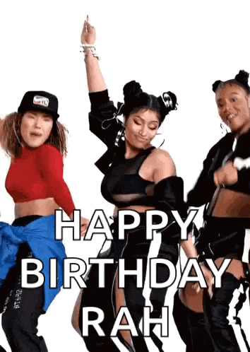 a group of women are dancing with the words happy birthday rah