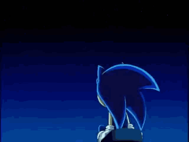 sonic the hedgehog is jumping in the air while holding a stick .