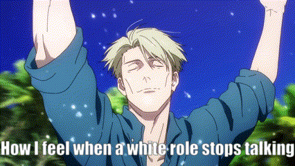 a man with his arms in the air is talking about how he feels when a white role stops talking