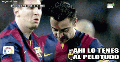 two soccer players are standing next to each other with the words ahi lo tenes al pelotudo on the bottom