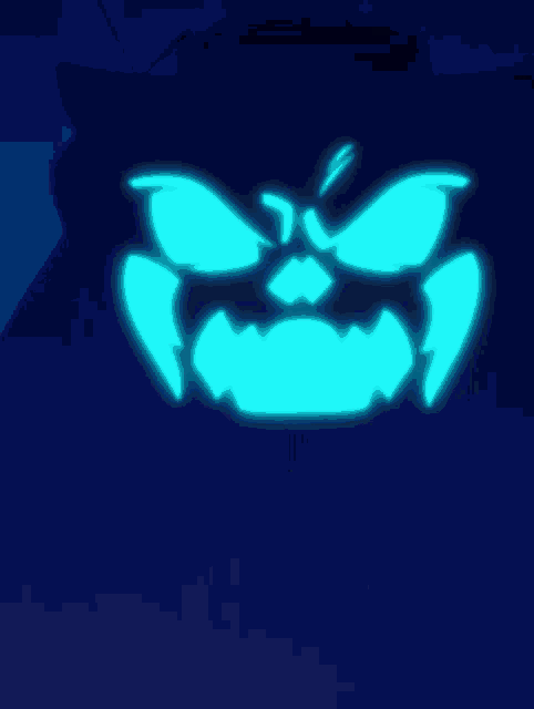 a yellow cartoon character with black hair and blue horns smiles