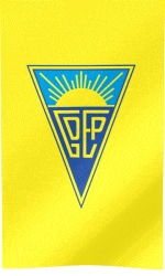 a yellow flag with a blue triangle with the letter ep in the middle