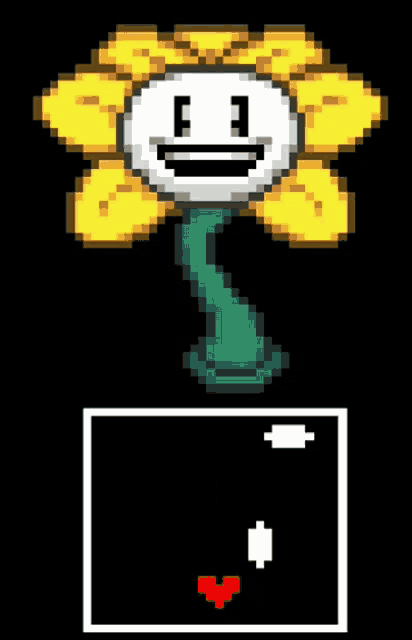 a pixel art of a flower with a face and a heart in the background .