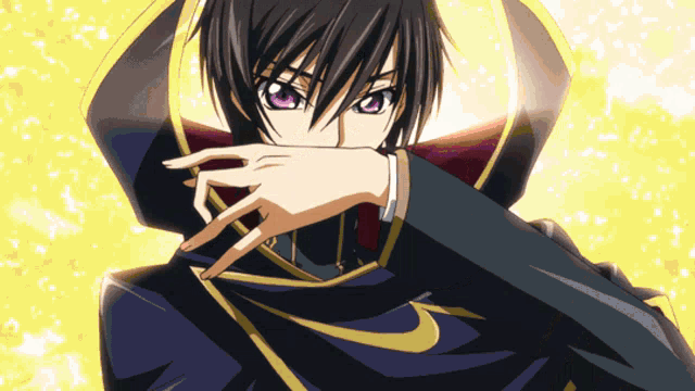 a cartoon character with purple eyes and a cape