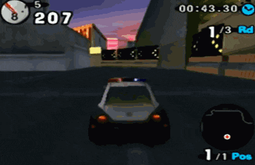 a video game shows a police car on the road