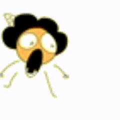 a cartoon character with a surprised look on his face .