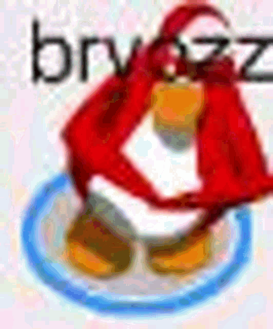 a penguin is sitting on top of a plate with a red hat on it .