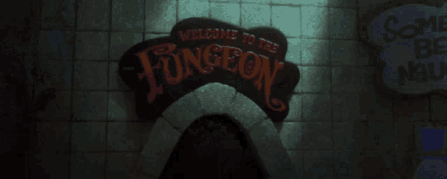 a girl is chained to a wall in a dark room with toys on it