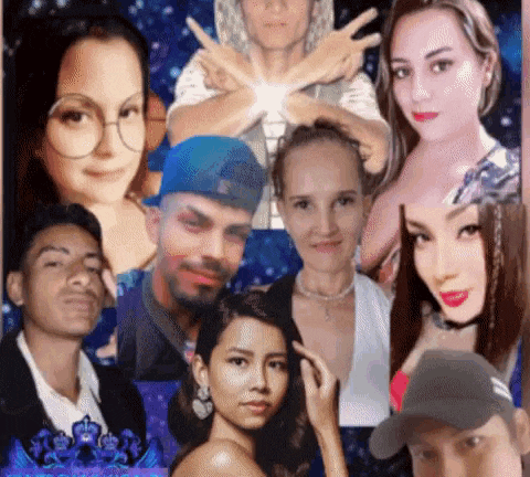 a group of people are standing next to each other in a collage of pictures .