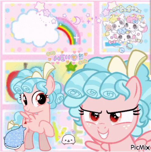 a picture of a pony with a rainbow and the words hello on it