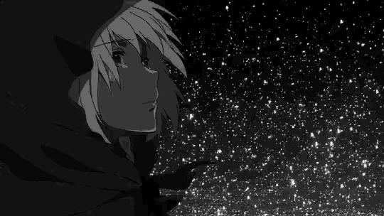 a black and white drawing of a person crying in the dark .