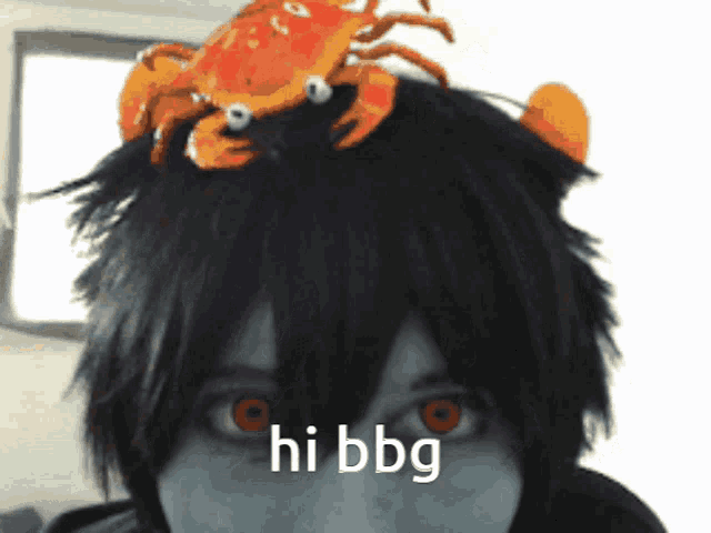 a person with a crab on their head and the words hi bbg