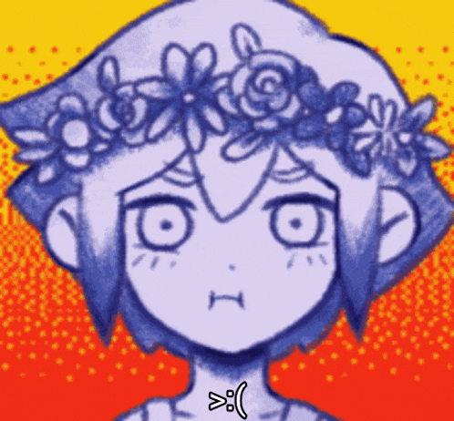 a drawing of a girl with a flower crown on her head making an angry face
