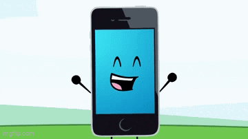 a cartoon drawing of a cell phone with a blue face
