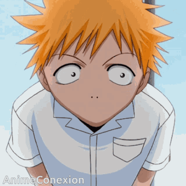 a close up of a boy 's face with the words anime conexion below it