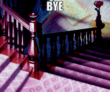 a staircase with the word bye written on it