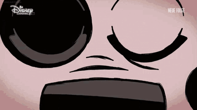 a close up of a cartoon face with disney channel written on the bottom