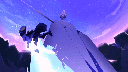 a drawing of a person flying through the air with a purple sky behind them