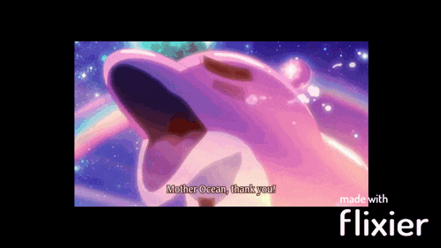 a pink dolphin says mother ocean thank you in a video made by flixier